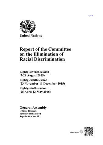 Report of the Committee on the Elimination of Racial Discrimination, Seventy-first Session
