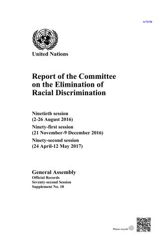 Report of the Committee on the Elimination of Racial Discrimination, Seventy-second Session
